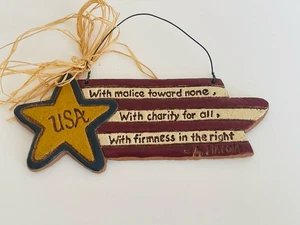 USA Flag Hanging Decor Abraham Lincoln Quote Primitive Patriotic Resin - Picture 1 of 5