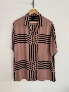 Allsaints “Union” Short Sleeve Shirt Hawaiian Pink Stars & Stripes L/Relaxed - Picture 1 of 11