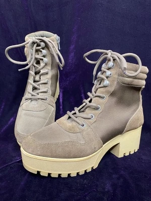 Steve Madden 女式卡其色绿色厚底踝靴 6.5 码皮革面料鞋面 — 第 1/4 张图片