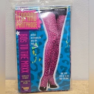 80s Pink Leopard Pantyhose NWT Cruise Costume Cosplay Lingerie - Picture 1 of 3