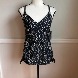 a.n.a schwarz & weiß gepunktet Tankini Badeanzug Top integriertes Regal gepolsterter BH Neu mit Etikett - Bild 1 von 13