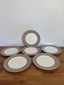 Set of 6 Grace Teaware 8" Red & White Striped Gold Trim Salad Plates NEW - Picture 1 of 7