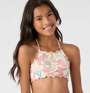 O'Neill Girls Dalia Floral Ruffle Edge High Neck Swim Halter Teen Size 14 NEW - Picture 1 of 4