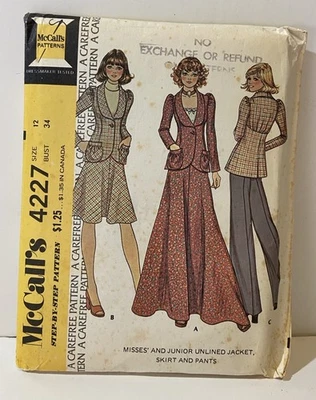 Vintage McCalls SEWING Pattern 4227 Jacket Skirt Pants 1974 Uncut FF - Image 1 of 4