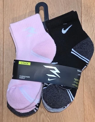 Nike Girl 6 Pair Cushioned Ankle Socks ~ Pink, Black, Gray & White ~Size S - Image 1 of 2