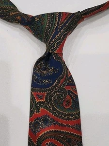 Corbata Robert Talbott Silk Madder roja azul cachemira cosida a mano - Imagen 1 de 4