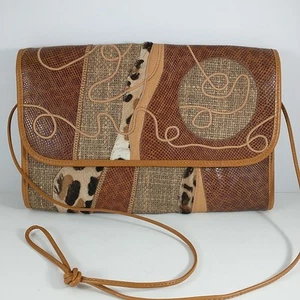 Borsa vintage Carlos Falchi pelle tela patchwork tracolla taglia media - Foto 1 di 11