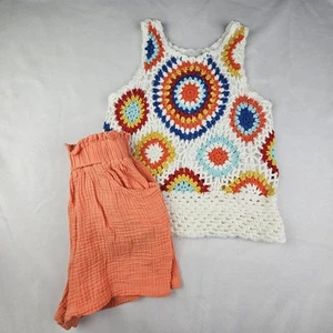 Rare Edition Little Girls Size 10 Short Set Crochet Tank Top Orange Shorts - Picture 1 of 7