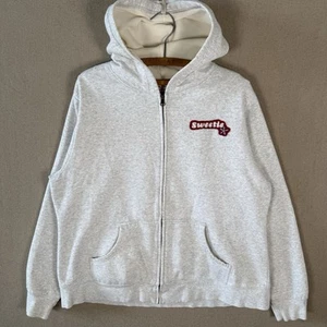 VTG Disney Minnie Mouse Sweetie Full Zip Hoodie Size XL Gray Chenille Patches - Picture 1 of 14
