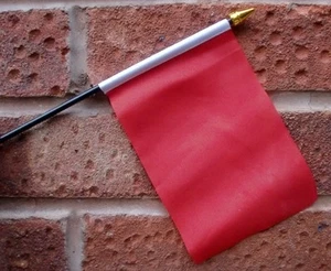 PLAIN RED HAND WAVING FLAG Small 6" x 4" with pole SCHOOL SPORTS RACE FLAGS - Picture 1 of 1
