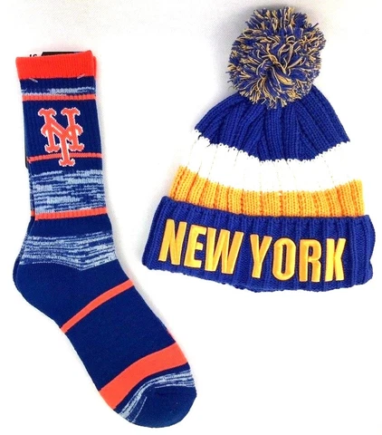 New York Mets Baseball RMC Stripe Crew Socks with New York Stocking Hat Cover