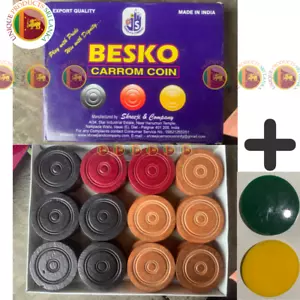 BESKO Wooden Carrom Game Set - 24 Coins & 2 Strikers for Classic Fun & Skill - Picture 1 of 8