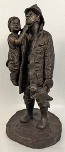 Retired OOP Signed Michael Garman VTG 1986 “FIREFIGHTER W/ GIRL" Statue 13" Tall - Picture 1 of 10
