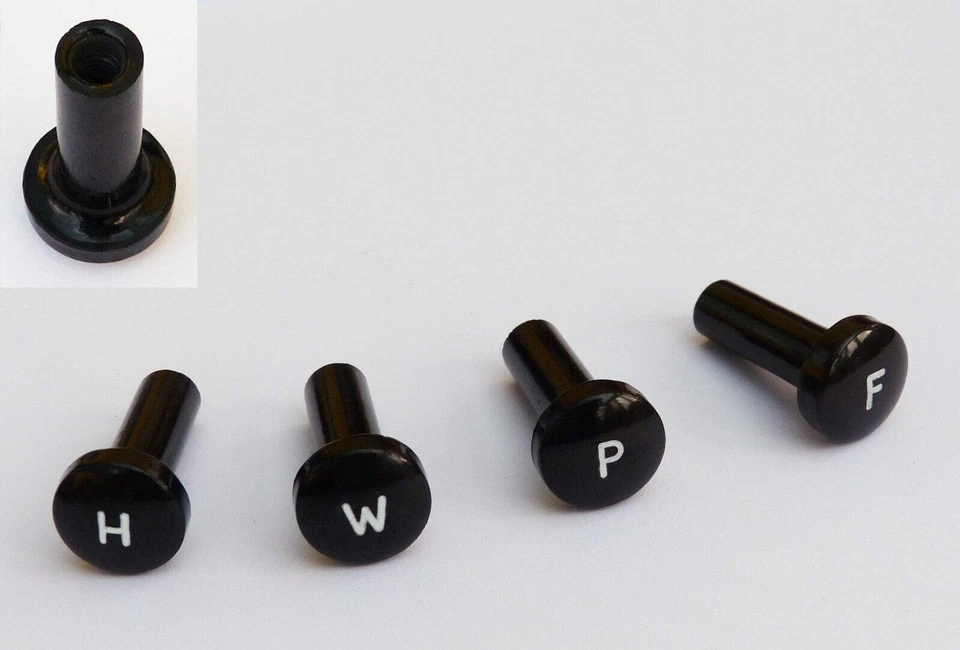 Juego de perillas de interruptor atornillado tipo Lucas grabado Jowett negro; H con P F Foto 1 de 1