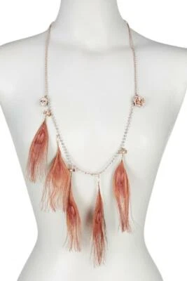 Betsey Johnson Pinktina Rosa Pátina Calavera Dije y PLUMA Collar Largo NUEVO Foto 1 de 2