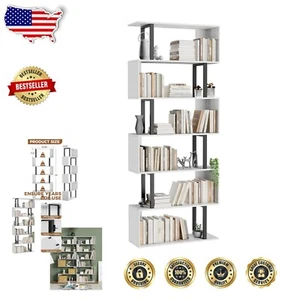 Elegant 6-Tier S-Shaped Bookcase for Stylish Living Room & Bedroom Storage - Picture 1 of 9
