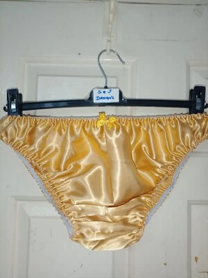 S & J DESIGNS FABULOUS BEAUTIFUL HANDMADE UNISEX GOLD SILKY SATIN BIKINI PANTIES