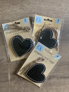 3 Packs Chalkboard Tags Large Heart Shape With Ties - Picture 1 of 3