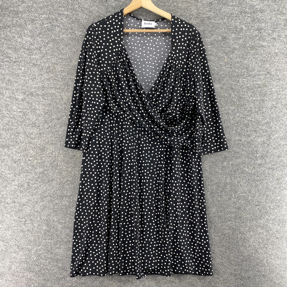 Leota Dress Women L Large Black Polka Dot V-Neck Long Sleeve Shift Midi Casual - Image 1 of 4