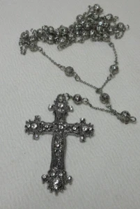 SILVER TONE CROSS NECKLACE & PENDANT WITH RHINESTONES - Picture 1 of 7