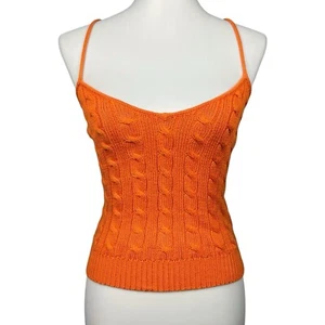 Vintage Ralph Lauren Rugby Top Womens Small Cable Knit Sweater Tank Y2K Orange - Picture 1 of 13