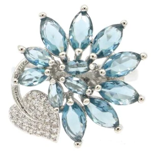 Charming London Blue Topaz White CZ Woman's Gift Eye Catching Silver Rings 6.0 - Bild 1 von 3
