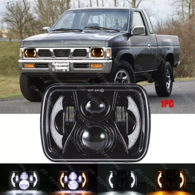 Fit Nissan D21 Pickup 1986-1994 Black 7x6" LED Headlight Hi-Lo DRL Turn Signal - Image 1 of 4