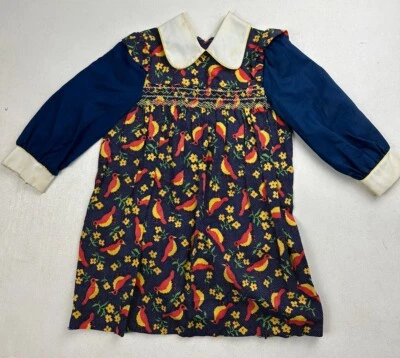 Vestido Vintage Polly Flinders Calado Niñas Pequeñas Talla 5 Cuello Pájaros Foto 1 de 4