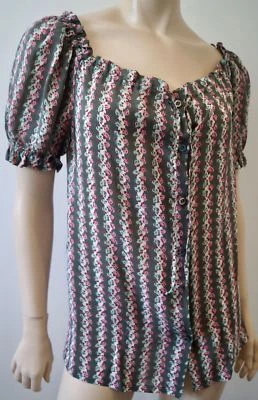 Blusa Top Paul & Joe Crema Rosa 100 % Seda Floral a Rayas Mangas Cortas Talla:1 Foto 1 de 4