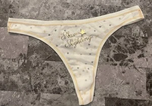 NWOT VICTORIA'S SECRET L GOLD GRAY STAR 100% COTTON VINTAGE RARE THONG PANTIES - Picture 1 of 3