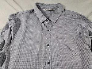 Camicia Travis Mathew uomo grande blu grigio check bottoni manica lunga elasticizzata - Foto 1 di 6