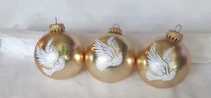 Krebs Golden Ball Ornaments With Peace Doves Qty 3 - Picture 1 of 2