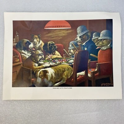 Impresión de póster artístico vintage de perros de póker pellizcado con cuatro ases de C. M. Coolidge Foto 1 de 4