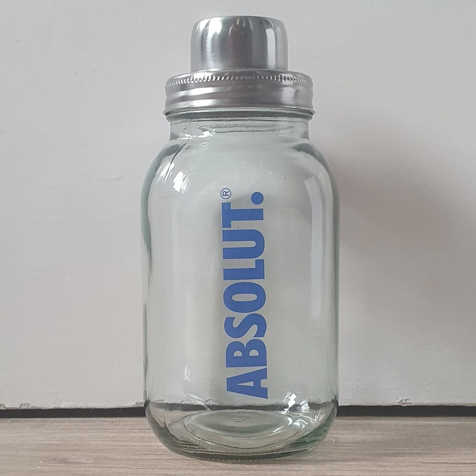 RARE ABSOLUT VODKA BRANDED GLASS MASON JAR COCKTAIL SHAKER COLLECTOR BREWERIANA - Image 1 of 4