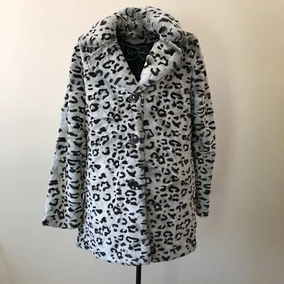 Abrigo Blanc Noir Outerwear para mujer de piel sintética con estampado animal, gris/negro, talla L Foto 1 de 4