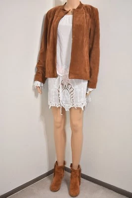 Isaac Mizrahi Motocicleta 100% Gamuza Cuero Chaqueta Marrón Talla 10 Mujer Abrigo Foto 1 de 4