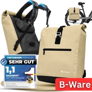 RADGEIST Fahrradtasche Gepäckträgertasche Rucksack wasserdicht sandbeige - Bild 1 von 6