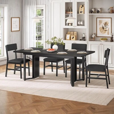 5-Piece Dining Table Set for 4-6 People, 63" Extendable Table & 4 Cushion Chairs - Image 1 of 4