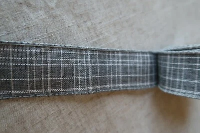 5 Yards 1.5” Textured Linen Gray and White Wired Edge Ribbon - Image 1 of 3