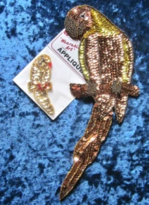 10" Tall Gorgeous Beaded Copper and Gold Parrot Appliqué With Friend - Bild 1 von 2