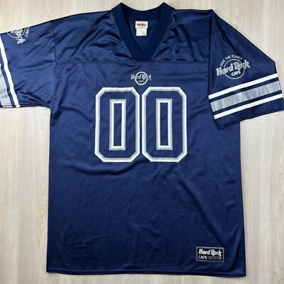 Vintage 90s Hard Rock Cafe Orlando Blue Football Jersey Large Made in USA Nylon - Image 1 of 4