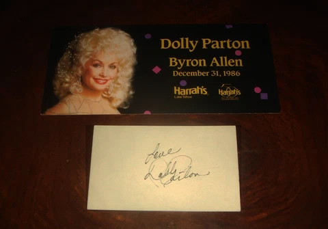 Authentic DOLLY PARTON autograph + Harrah's Lake Tahoe Casino 1986 HANDBILL Cover