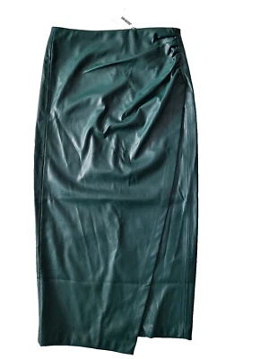 Falda lápiz Jason Wu abertura imitación cuero verde oscuro midi talla pequeña Foto 1 de 4