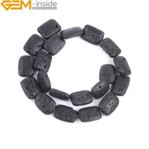 Rectangle Square Black Lava Rock Stone Beads For Jewelry Making Strand 15" Bluk - Picture 1 of 16