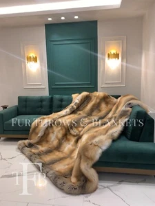 71x91 inch Full skin Real GOLDEN ISLAND FOX FUR throw,comforter,fur blanket, rug - Picture 1 of 7