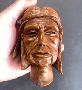Vintage Native American Indian Head Hand Carved Wood Bust Sculpture off base - Picture 1 of 14