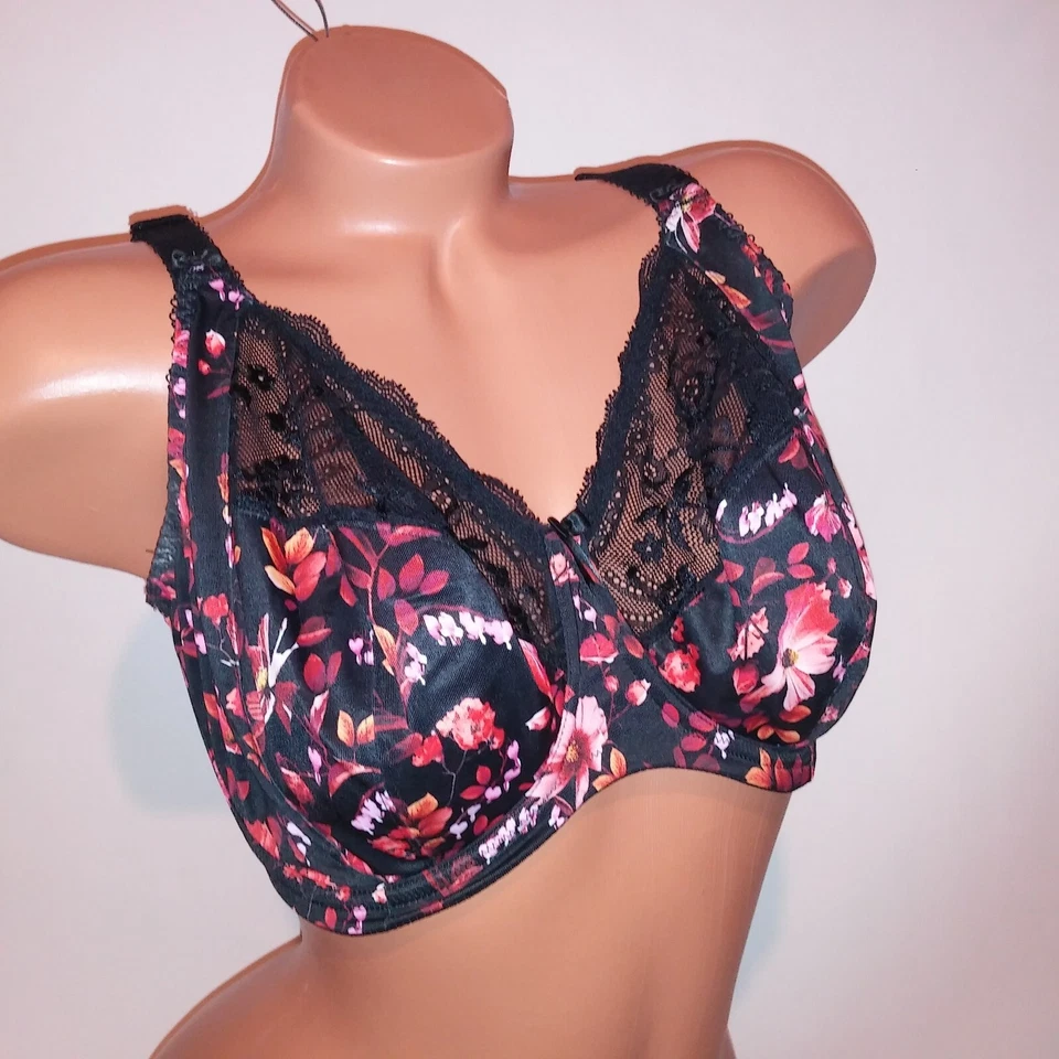 Sujetador Elomi 32L sin forro negro rojo floral con aros Foto 1 de 4