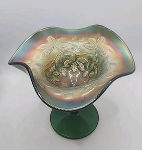 Vintage Fenton Karneval Glas grün Brombeer Brombeer Stiel Kompott GERAFFT 5,5" - Bild 1 von 5