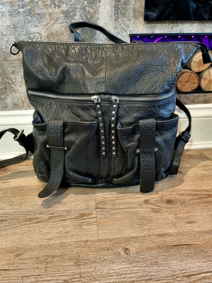NEXT Genuine Leather Backpack Rucksack Black Studded Handbag - Image 1 of 4