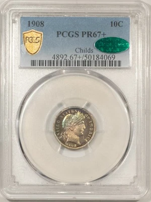 1908 PROOF BARBER DIME - PCGS PR-67+, GORGEOUS, PREMIUM QUALITY & CAC APPROVED! - Image 1 of 3